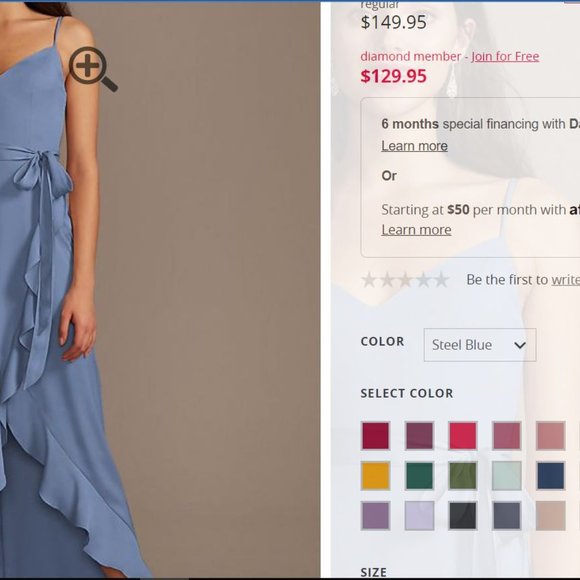 David's Bridal Dresses & Skirts - Steel Blue Spaghetti Strap Crepe Ruffle Bridesmaid Dress